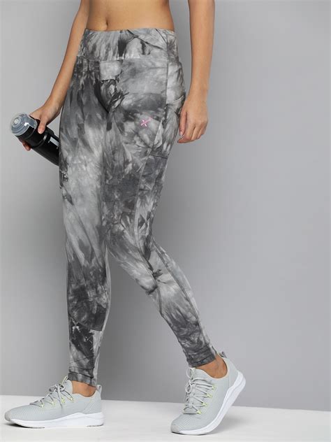 HRX By Hrithik Roshan Women Grey Tie and Dye Print Training Tights ...