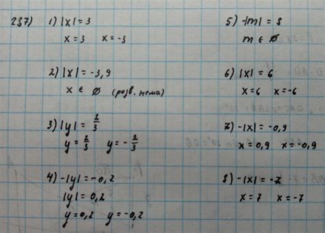 287. Решите уравнения: 1) |x| = 3; 3) |у| = 2/3 2) |x| = -3.9; 4) - |у|=-0,2; 5) - |m| = 8; 6 ...