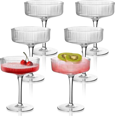 Amazon.com | YQ Ribbed Coupe Glasses Set of 8, 10 oz Glass Coupe ...