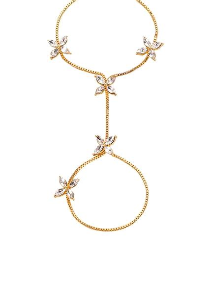 Buy Yellow Chimes Hand Chain For Women Gold Toned Flower Crystal ...