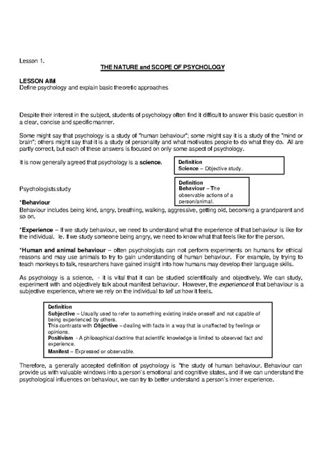 PSY 101: Lesson 1 - Understanding the Nature and Scope of Psychology ...