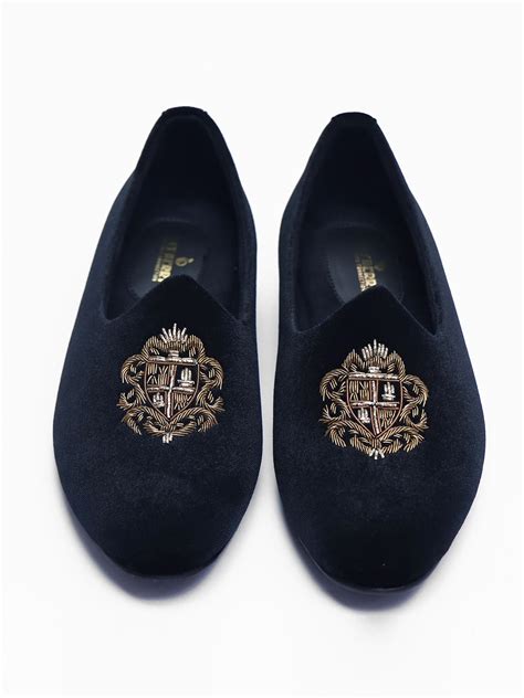 Wedding Black Shoes with Golden Embroidery for Men – Suvidha Fashion