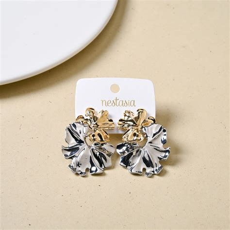 Jewellery Online - Premium Dual Tone Lotus Earrings | Nestasia