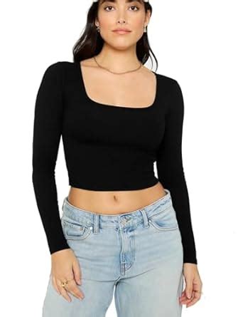 Stars and You Full Sleeves Square Neck Rib Crop Top (in, Alpha, XS ...