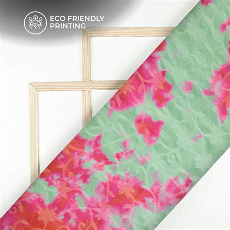 Aqua Green And Pink Tye And Dye Pattern Digital Print Floral Brasso Fa ...