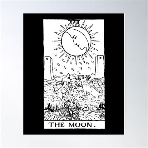 DOPAPRINT Tarot Card : The Moon Black & White Poster Wall Art, Bedroom ...