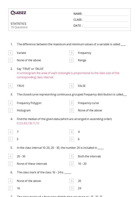 50+ Statistics and Probabilities worksheets for 9th Class on Quizizz ...