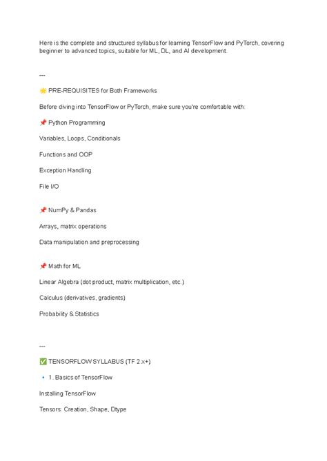Syllabus for TensorFlow & PyTorch: Beginner to Advanced Topics - Studocu