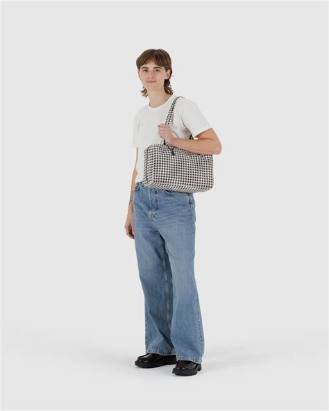 Medium Nylon Bowler Bag Black & White Gingham - Baggu