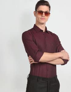 ARROW Men Self Design Formal Maroon Shirt - Buy ARROW Men Self Design ...