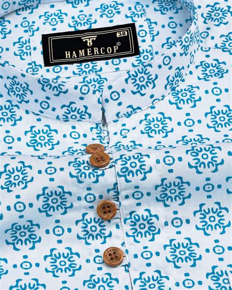 Blue Folk Print Cotton Kurta Shirt – Hamercop