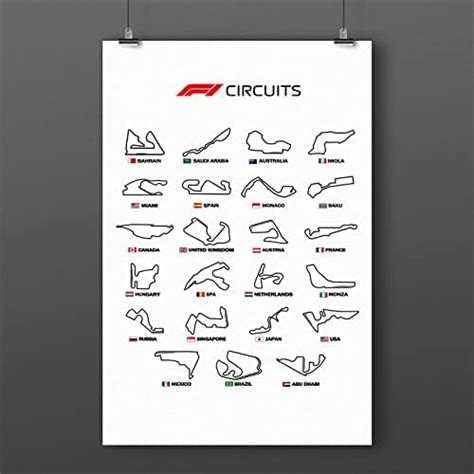 FRAMEO STORE F1 circuits poster, Formula 1 racing circuit poster (A3 ...