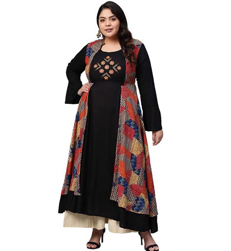 Rayon Geometric Print Embroidered Anarkali Kurta (Black) – Yash Gallery