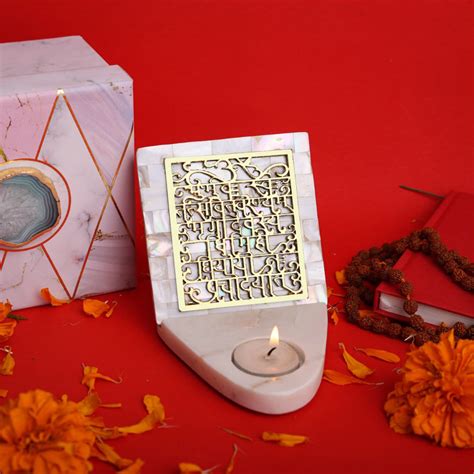Mother Of Pearl Gaytri Mantra TeaLight Holder – HOMEARTE INDIA
