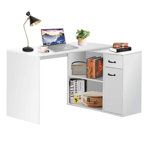 Buy HALLOLURE L-Shaped Computer Desk Rotating Home Office Desk with ...