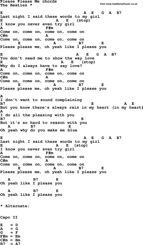 Song lyrics with guitar chords for Please Please Me - The Beatles