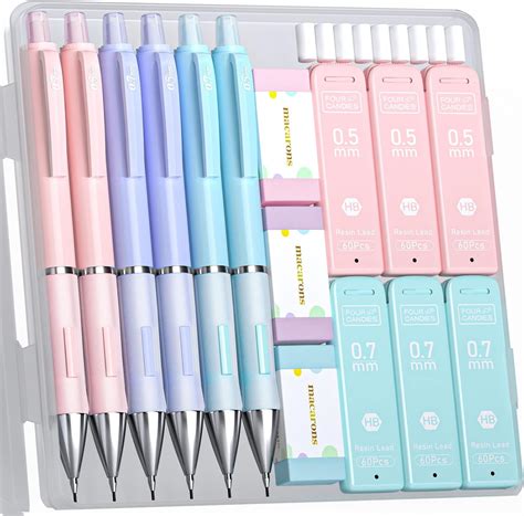 Four Candies Pastel Mechanical Pencil Set - 6PCS 0.5mm&0.7mm Mechanical ...