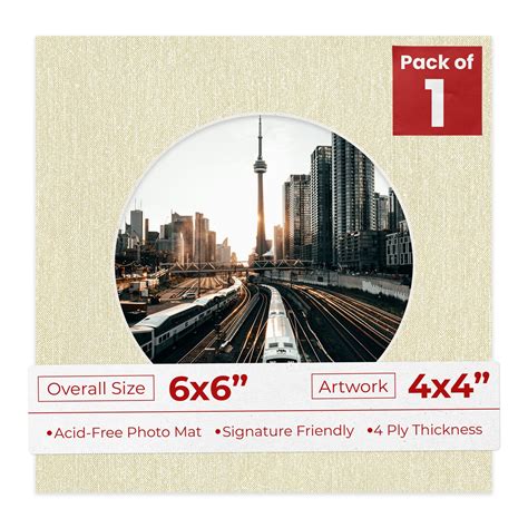 Off White Canvas Mat Board for 6x6 Frames - Circle Opening for 4x4 ...