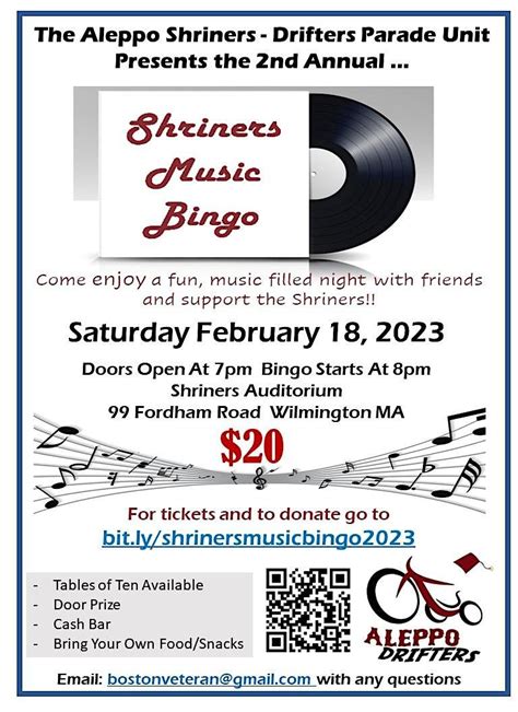 Shriners Music Bingo Party 2nd Annual, Shriners Auditorium, Wilmington ...