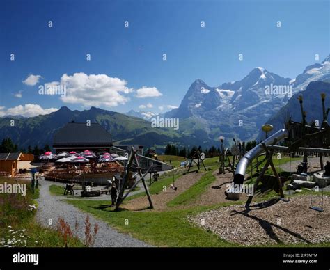 Children's playground, Allmendhubel, Murren, Bernese Oberland ...