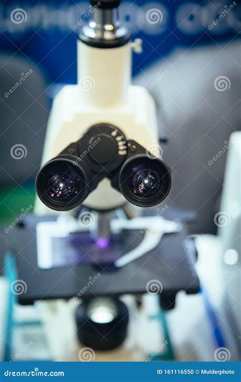 Ocular Eyepiece Lenses of Binocular Microscope, Close Up, Selective ...