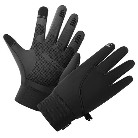 Black Winter Snow Warm Gloves for Men，Waterproof Thermal Running Gloves ...