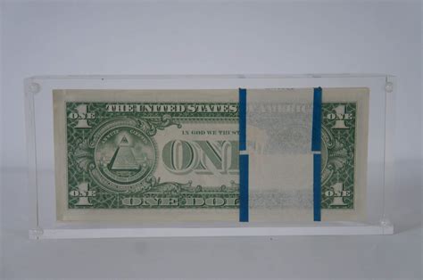 1974 US $100 One Hundred Dollar Bundle Bill Stack Lucite Money Paperweight