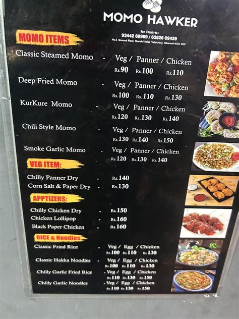 Menu at MoMo Hawker, Chennai
