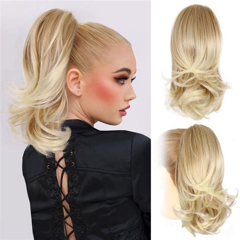 Clip on Ponytails for Women - 14 Inch Curly Ponytail Extension, Wavy ...