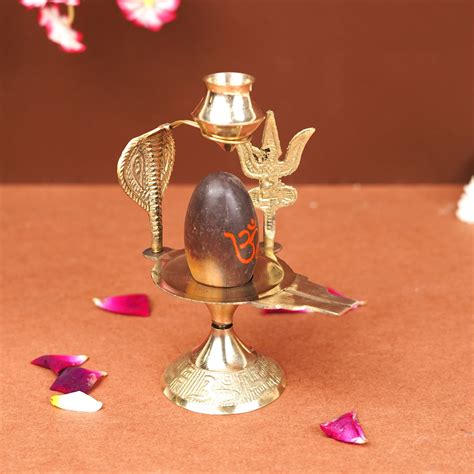 Narmadeshwar Shivling with Golden Trishul & Temple Figurine 6 inch | 1 ...
