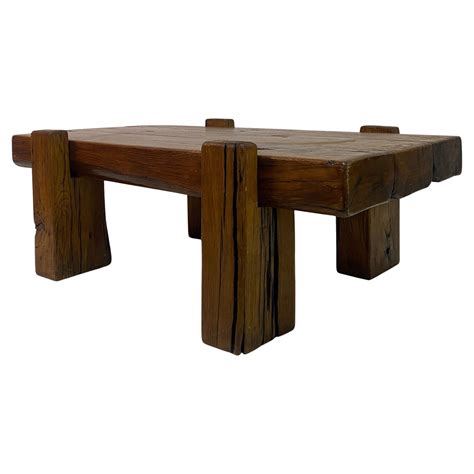 Rustic Brutalist Oak Coffee Table For Sale at 1stDibs