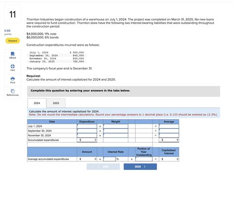 Solved Thornton Industries began construction of a warehouse | Chegg.com