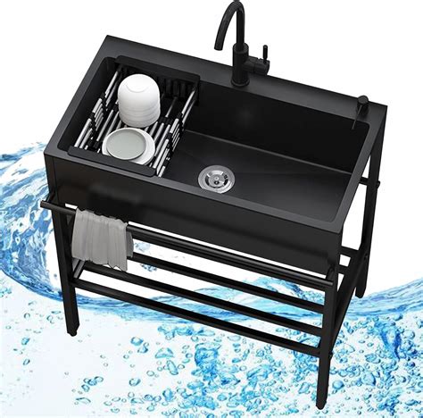 Black Freestanding Stainless Steel Utility Sink,Outdoor Kitchen Laundry ...