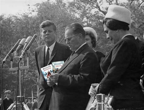 Yugoslav president Josip Broz Tito showing brotherhood and unity to the American president John ...