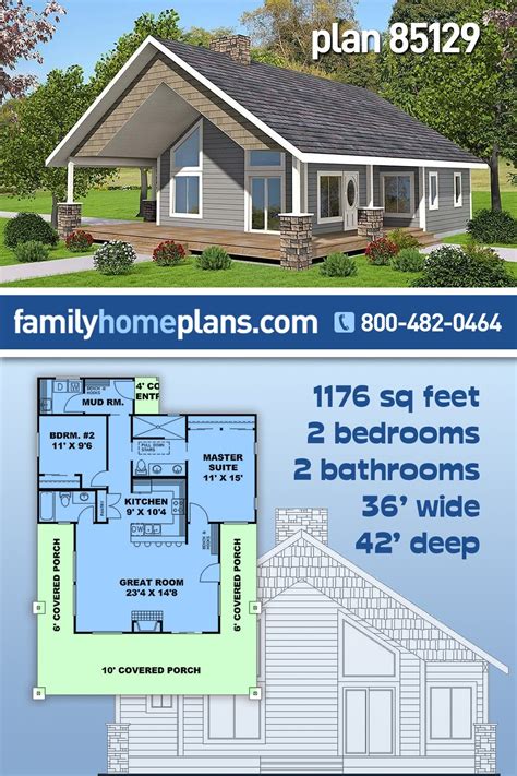 Plan 85129 | Ranch Style, 1176 Sq Ft, 2 Bed, 2 Bath | Small house floor ...