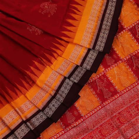 Red Ikkat Bomkai Silk Saree | A950204473 – Priyadarshini Handloom