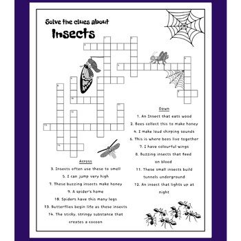 Insects Crossword Puzzle! by Maple Minds | TPT