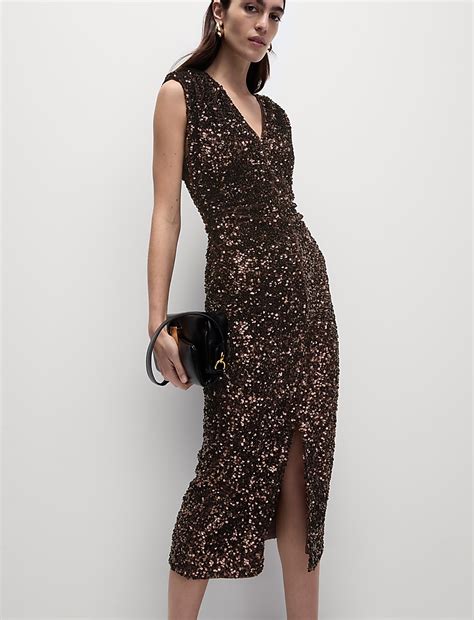 Buy Sequin V-Neck Midi Column Dress at Marks & Spencer