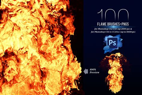 100 Photoshop Flame Brushes + PNGs – MasterBundles
