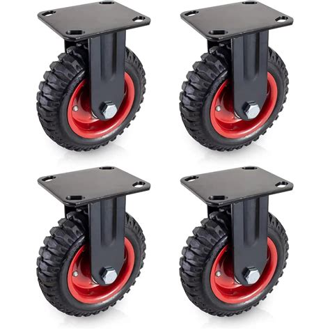 POWERTEC 6 Inch Caster Wheels Set of 4, Heavy Duty Fixed Plate Casters ...