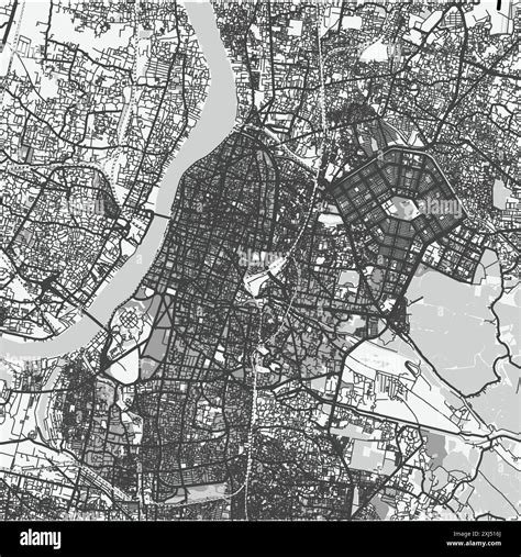 Map of Kolkata (Calcutta) in India in grayscale. Contains layered ...