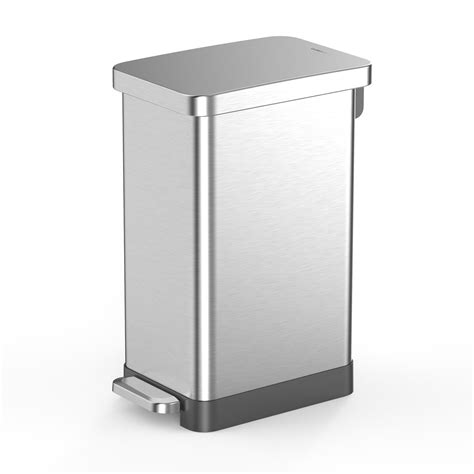 Qualiazero 13.2 Gallon Trash Can, Stainless Steel Step On Slim Kitchen ...
