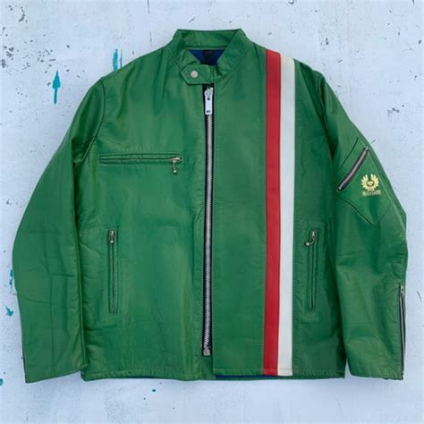 70's Belstaff ベルスタッフ シングルライダースジャケット オリジナル ライン グリーン イタリアンカラー ボールチェーン 美品 ...