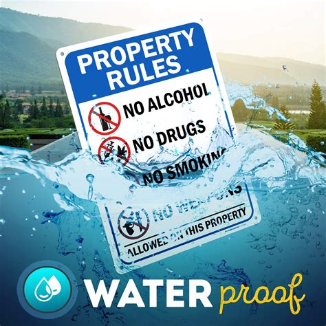Property Rules Sign No Alcohol, No Drugs, No Weapons, No Smoking, Made ...