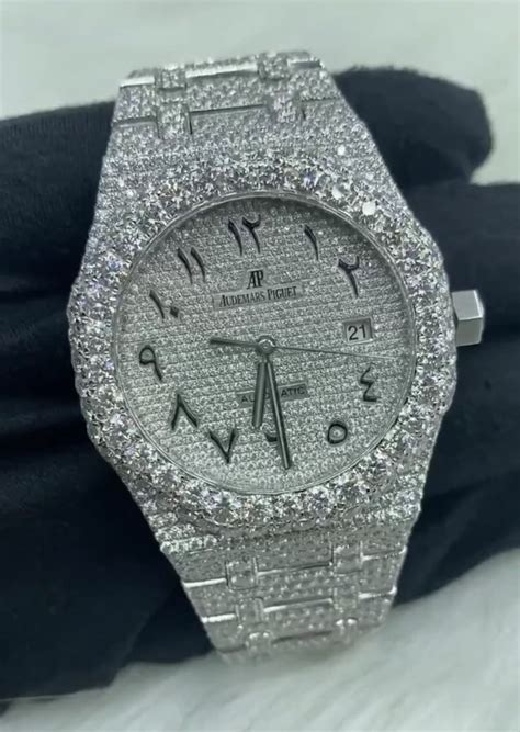 Buy AP Royal Oak Iced Out Moissanite Watch Arabic Dial VVS1 d Color 100 ...