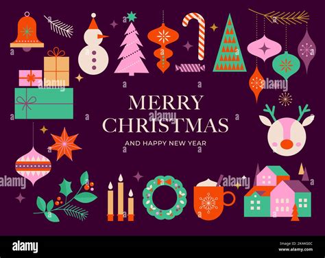 Christmas background with multiple Xmas decorations and winter elements ...