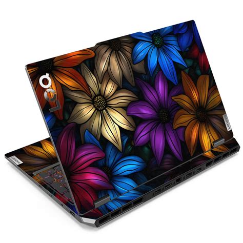 Shop Bright Floral Pattern on Dark Background Laptop Skin for Lenovo ...