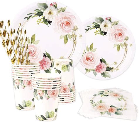 Buy Floral Paper Plates, 24 Guests, Dinner Plates, Dessert Plates, 9 oz ...