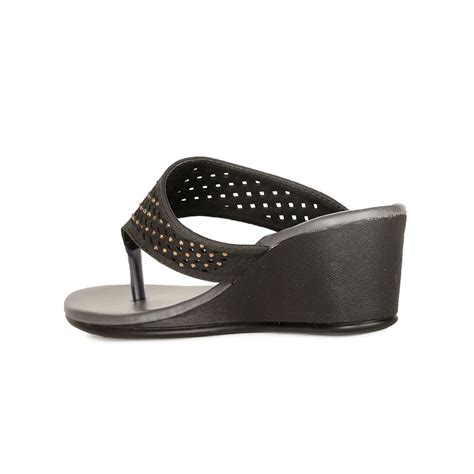 Buy Bata Women Slip-On Self- Design Wedge Heels- Black Online