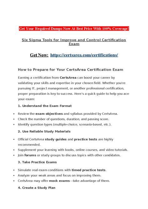 Six Sigma Tools for Improve & Control Cert Exam Prep Guide - Studocu